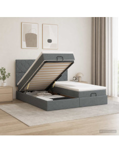 Letto Ottomano con Materasso e LED Grigio Scuro 160 x 200 cm