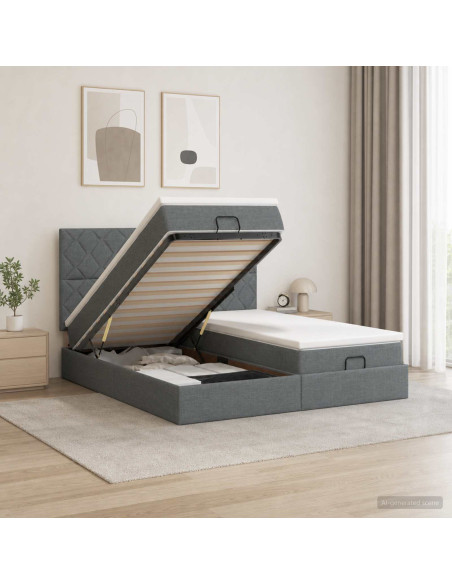 Letto Ottomano con Materasso e LED Grigio Scuro 160 x 200 cm