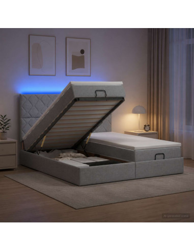 Letto Ottomano con Materasso e LED Grigio Chiaro 180 x 200 cm