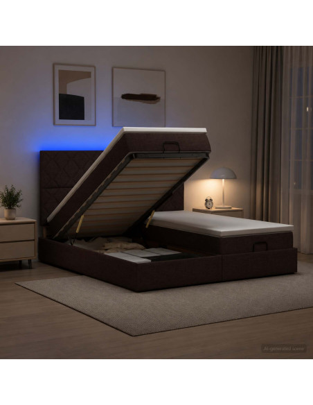 Letto Ottomano con Materasso e LED Marrone Scuro 180 x 200 cm