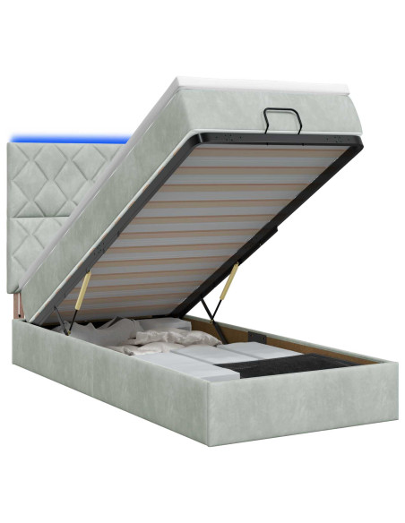 Letto Ottomano con Materasso e LED Grigio Chiaro 100 x 200 cm