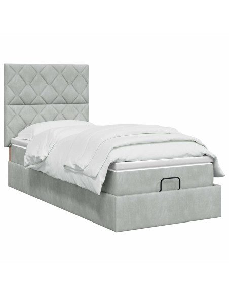 Letto Ottomano con Materasso e LED Grigio Chiaro 100 x 200 cm