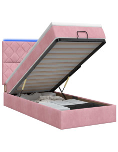 Letto Ottomano con Materasso e LED Rosa 100 x 200 cm Velluto 2