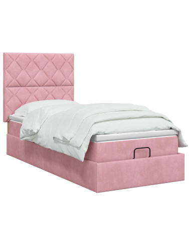 Letto Ottomano con Materasso e LED Rosa 100 x 200 cm Velluto