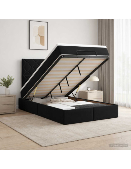 Letto Ottomano con Materasso e LED Nero 120 x 190 cm Velluto