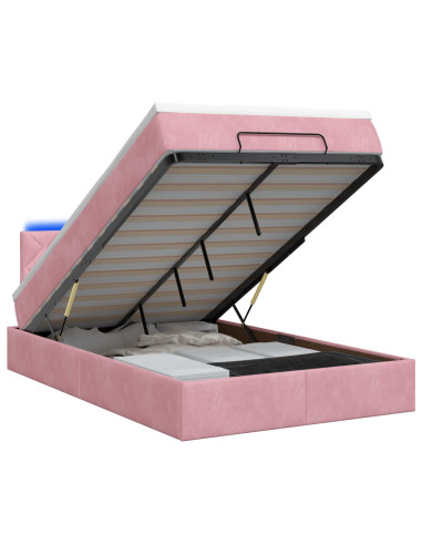 Letto Ottomano con Materasso e LED Rosa 120 x 190 cm Velluto