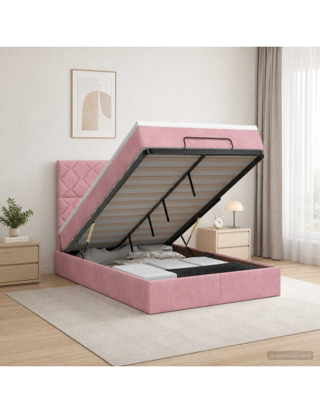 Letto Ottomano con Materasso e LED Rosa 120 x 190 cm Velluto