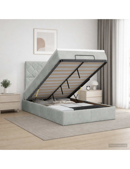 Letto Ottomano con Materasso e LED Grigio Chiaro 120 x 200 cm