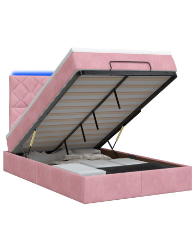 Letto Ottomano con Materasso e LED Rosa 120 x 200 cm Velluto