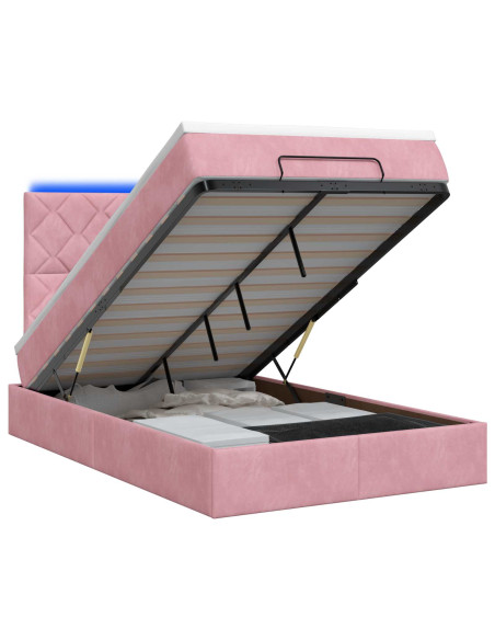 Letto Ottomano con Materasso e LED Rosa 120 x 200 cm Velluto