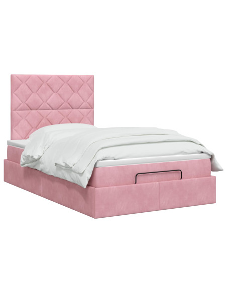 Letto Ottomano con Materasso e LED Rosa 120 x 200 cm Velluto