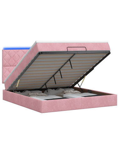 Letto Ottomano con Materasso e LED Rosa 140 x 190 cm Velluto