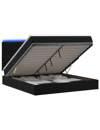Letto Ottomano con Materasso e LED Nero 160 x 200 cm Velluto