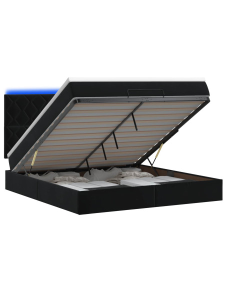 Letto Ottomano con Materasso e LED Nero 160 x 200 cm Velluto
