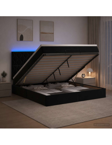Letto Ottomano con Materasso e LED Nero 160 x 200 cm Velluto