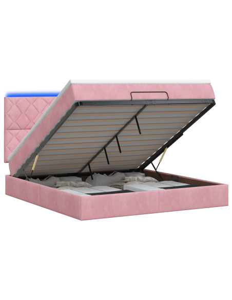 Letto Ottomano con Materasso e LED Rosa 160 x 200 cm Velluto