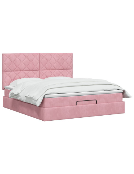 Letto Ottomano con Materasso e LED Rosa 160 x 200 cm Velluto