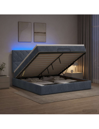 Letto Ottomano con Materasso e LED Grigio Scuro 180 x 200 cm