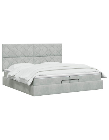 Letto Ottomano con Materasso e LED Grigio Chiaro 200 x 200 cm