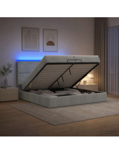 Letto Ottomano con Materasso e LED Grigio Chiaro 200 x 200 cm