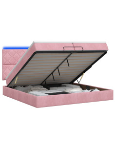 Letto Ottomano con Materasso e LED Rosa 200 x 200 cm Velluto 2
