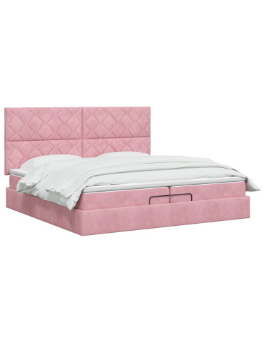 Letto Ottomano con Materasso e LED Rosa 200 x 200 cm Velluto