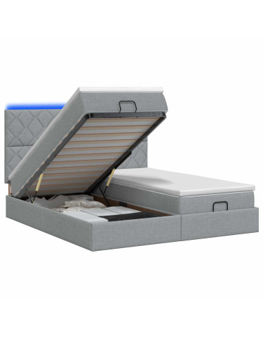 Letto Ottomano con Materasso e LED Grigio Chiaro 180 x 200 cm