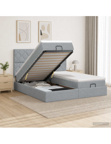 Letto Ottomano con Materasso e LED Grigio Chiaro 180 x 200 cm