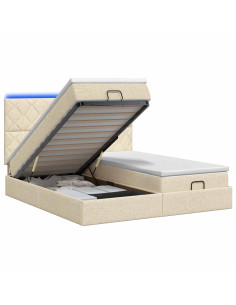 Letto Ottomano con Materasso e LED Crema 180 x 200 cm Tessuto 2
