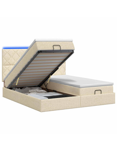 Letto Ottomano con Materasso e LED Crema 180 x 200 cm Tessuto