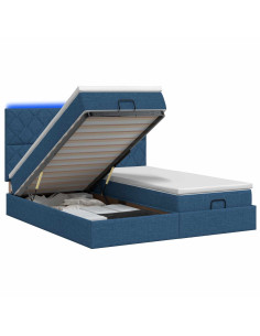 Letto Ottomano con Materasso e LED Blu 180 x 200 cm Tessuto 2