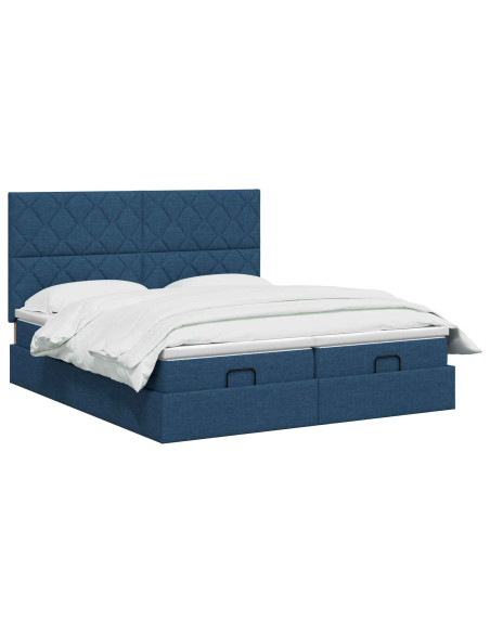 Letto Ottomano con Materasso e LED Blu 180 x 200 cm Tessuto