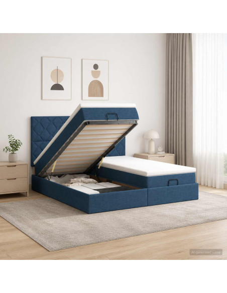 Letto Ottomano con Materasso e LED Blu 180 x 200 cm Tessuto