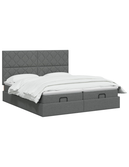 Letto Ottomano con Materasso e LED Grigio Scuro 200 x 200 cm