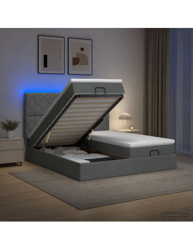 Letto Ottomano con Materasso e LED Grigio Scuro 200 x 200 cm