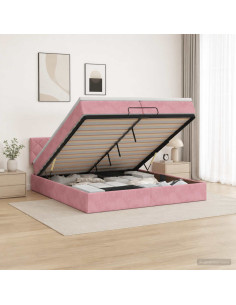 Letto ottomano con materasso Rosa 200 x 200 cm Velluto