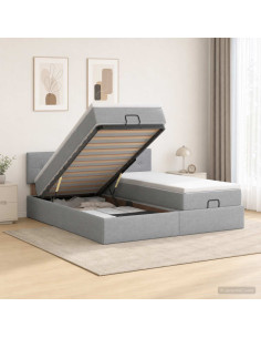 Letto ottomano con materasso 2 pz Grigio Chiaro Tessuto
