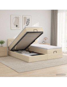 Letto ottomano con materasso con testiera 2 pz Crema Tessuto