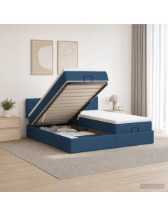 Letto ottomano con materasso con testiera 2 pz Blu Tessuto