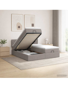 Letto ottomano con materasso con testiera 2 pz Tortora Tessuto