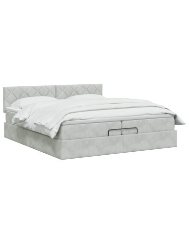 Letto ottomano con materasso Grigio Chiaro 200 x 200 cm Velluto