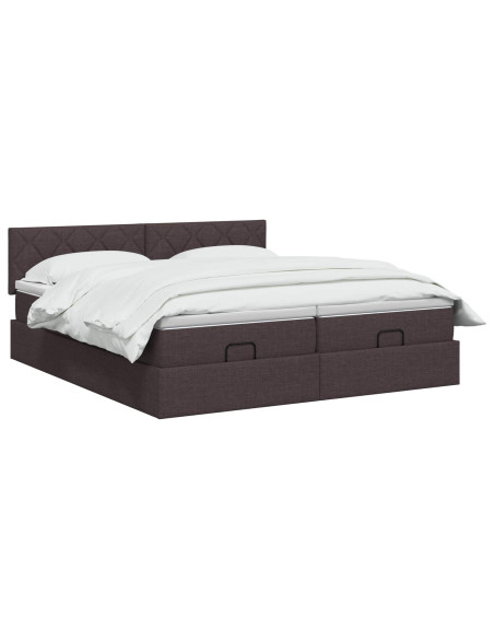 Letto ottomano con materasso 2 pz Marrone Scuro Tessuto