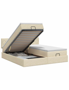 Letto ottomano con materasso con testiera 2 pz Crema Tessuto 2
