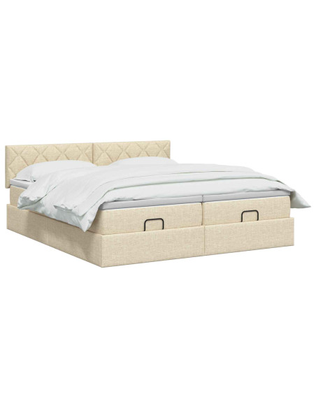 Letto ottomano con materasso con testiera 2 pz Crema Tessuto