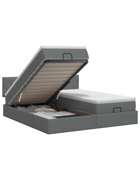Letto ottomano con materasso 2 pz Grigio Scuro Tessuto