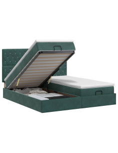 Letto ottomano con materasso 2 pz Verde Scuro Velluto 2