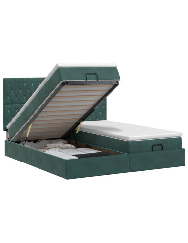 Letto ottomano con materasso 2 pz Verde Scuro Velluto