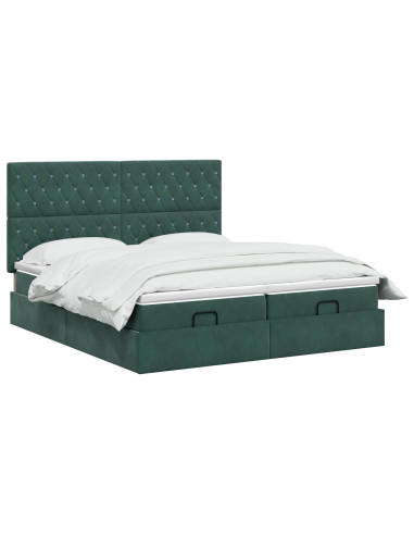 Letto ottomano con materasso 2 pz Verde Scuro Velluto