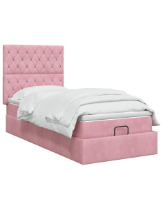 Letto Ottomano con Materasso e LED Rosa 100 x 200 cm Velluto 2