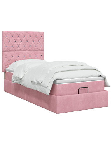 Letto Ottomano con Materasso e LED Rosa 100 x 200 cm Velluto